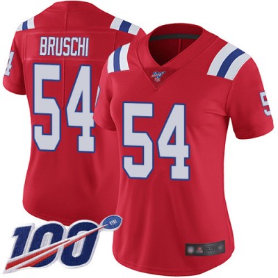 Nike New England Patriots #54 Tedy Bruschi Red Alternate Women's Stitched NFL 100th Season Vapor Limited Jersey